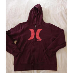 Hurley Zip Up Hooded Jacket Sweatshirt Boys Youth XL Maroon Orange Logo Outdoors